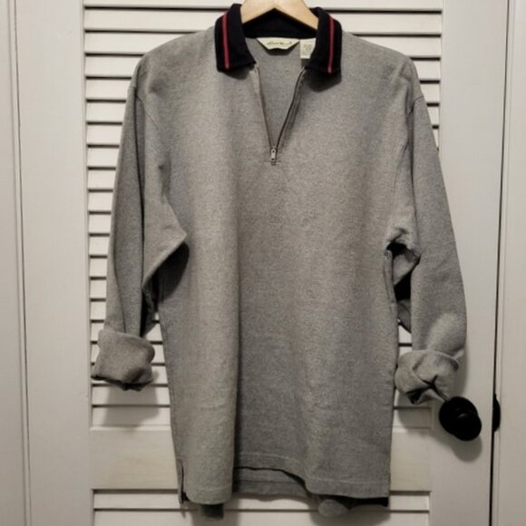 Eddie Bauer Vintage Men's 1/4 Zip Pullover Medium (runs big) Gray Navy B…EUC - Picture 2 of 7